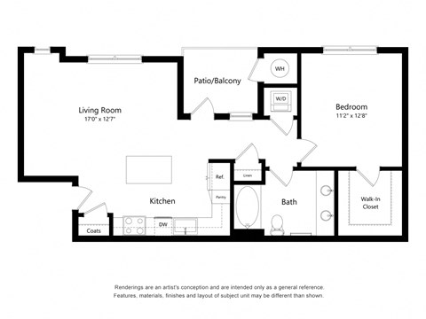 Floor plan for 1 bed, 1 bath, 778 sqft